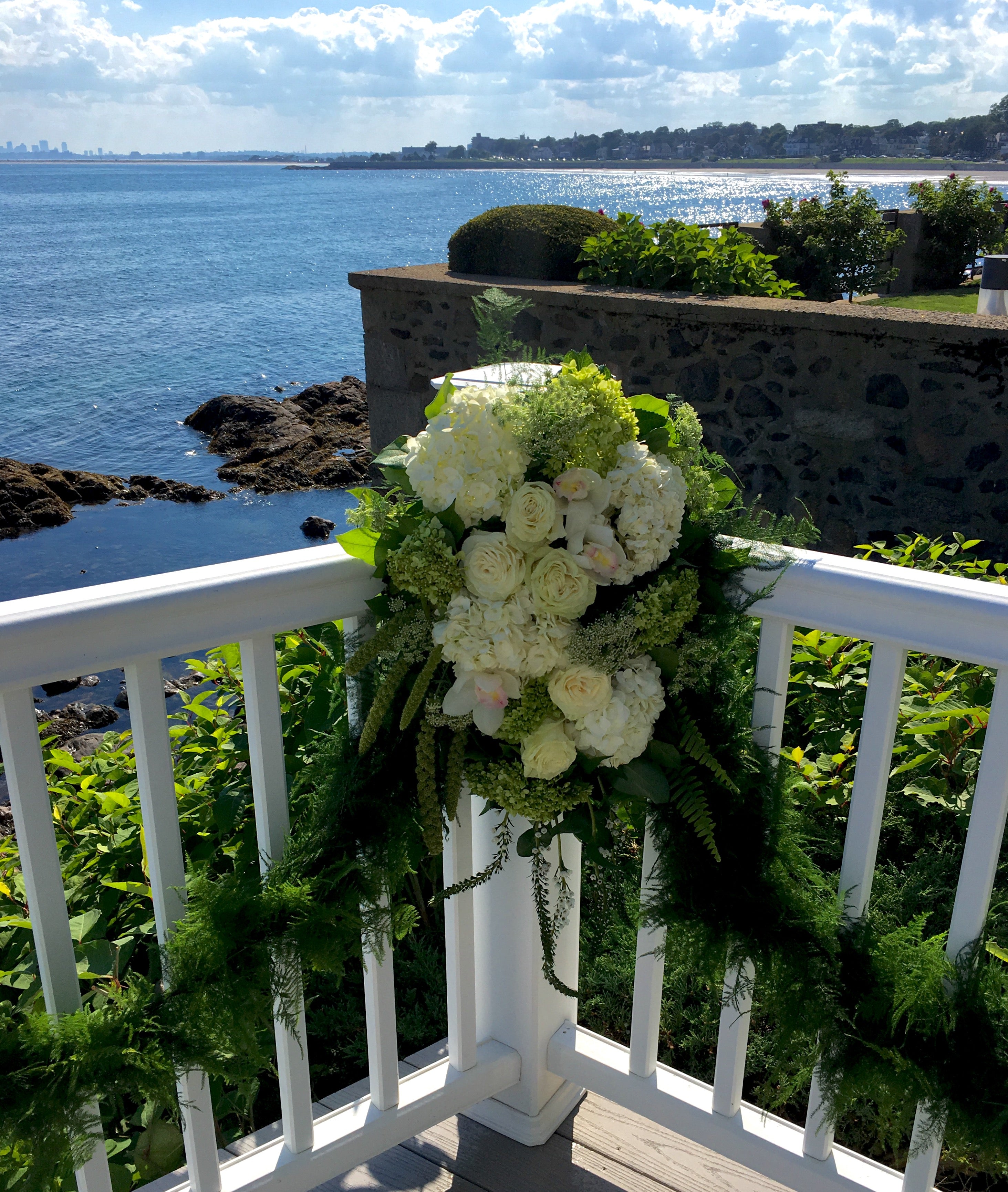 Outdoor Balcony Flowers for Wedding over an Ocean View