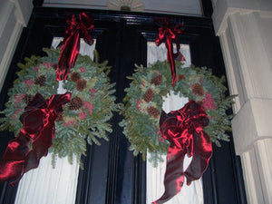 Wreaths with Ribbon and Pinecones