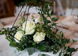 Wedding centerpiece with Roses and Greens