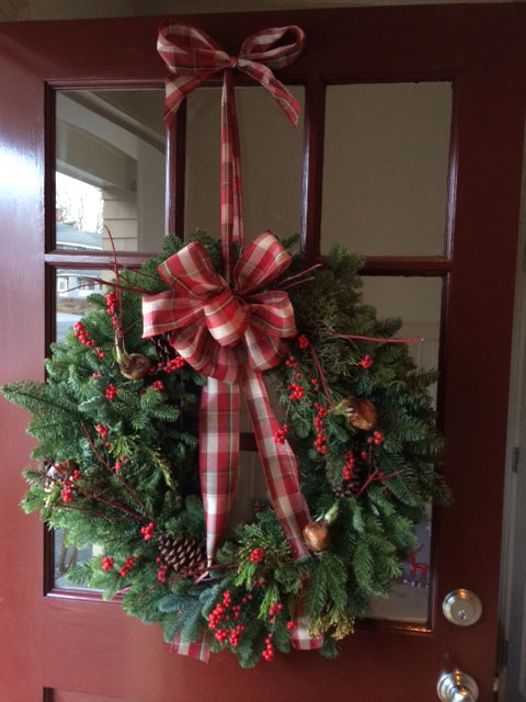 Classic Christmas Wreath with Gingham Bow
