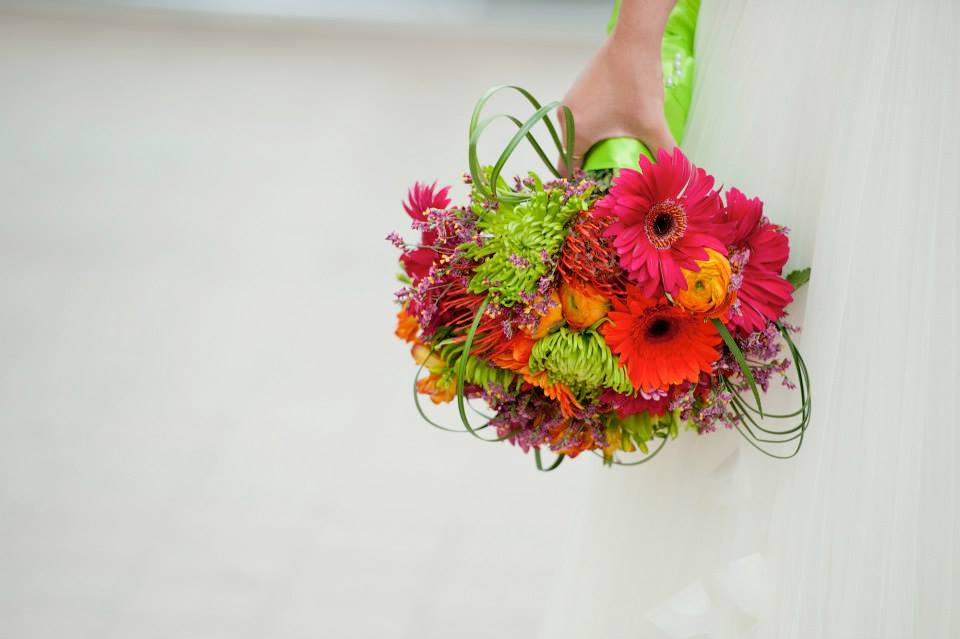 Peabody Essex Museum Bright Bridal Bouquet with Daisies and Mums and Bear Grass